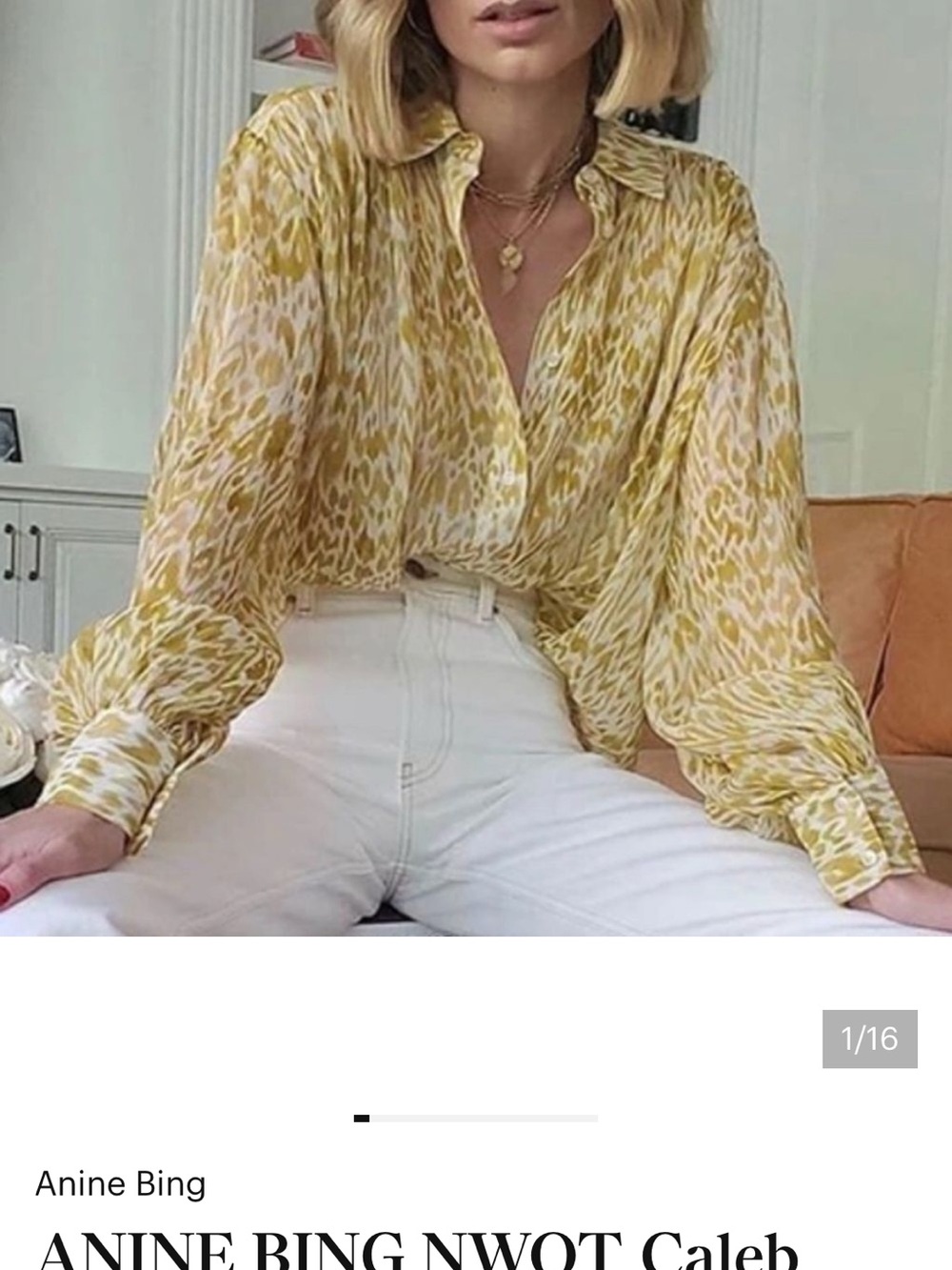 Anine Bing Caleb Yellow and White Printed Button-Down Shirt